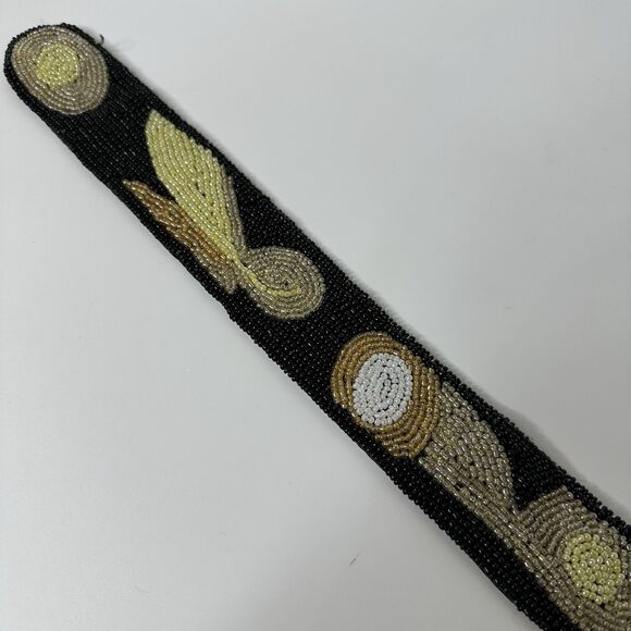 Abstract Seed Bead Silk Belt Womens Sz M Rhinestone O-Ring Buckle Evening Formal - Picture 6 of 15
